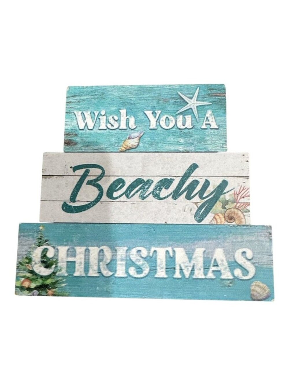 Wish You A Beachy Christmas Decorative Wood Sign - Nautical-Themed Holiday Decor